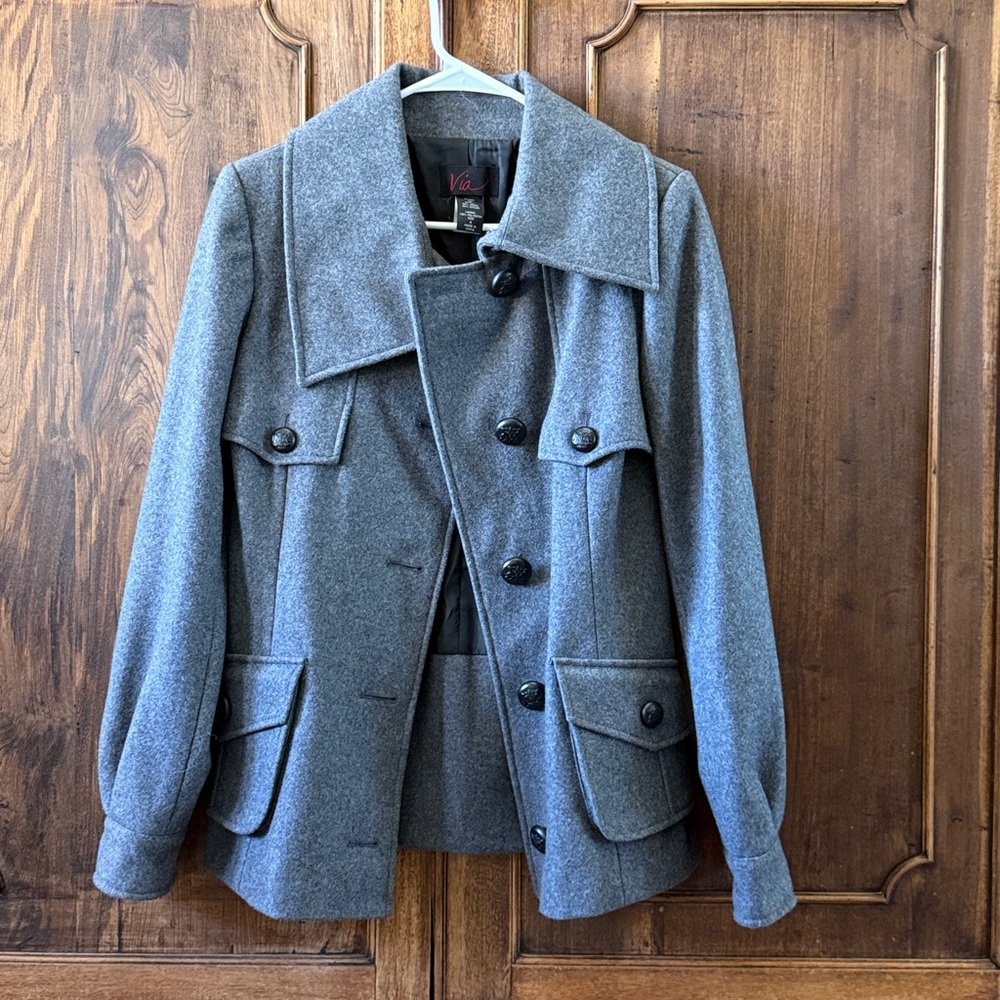 Via Spiga Gray Pea Coat